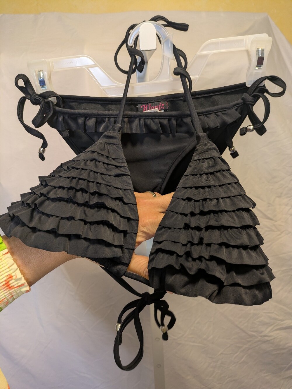 Want by Ingear Black Tiered Ruffle Triangle Bikini Set - Medium